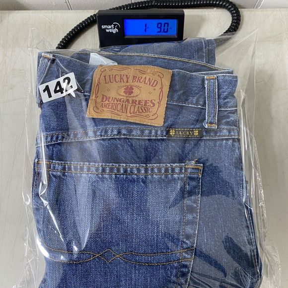 Lucky Brand Dungarees Men's 34 x 31.5 Grunge Distressed Bootleg Denim Blue Jeans - Picture 14 of 14